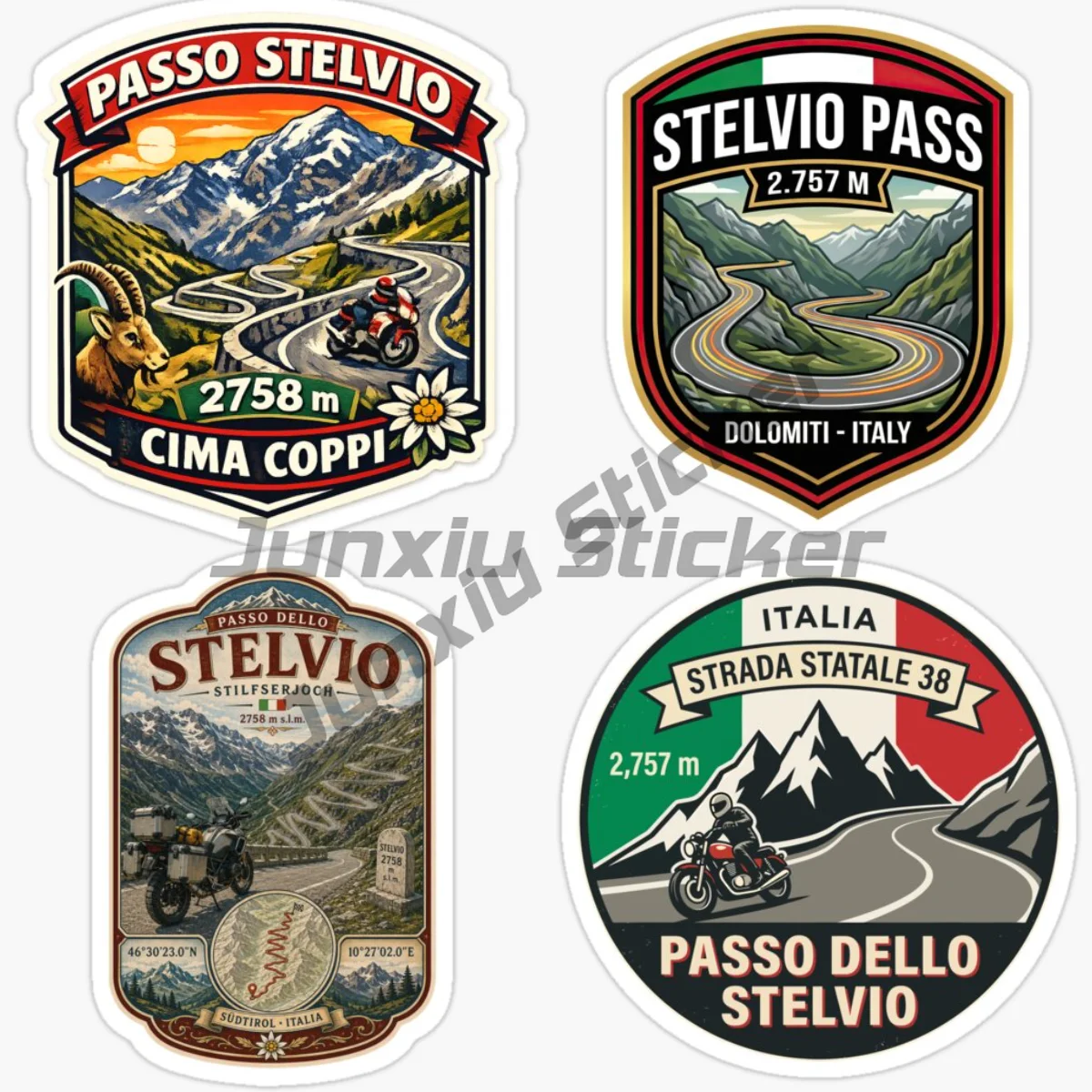 STELVIO PASS ITALIA Autoaufkleber, zum Dekorieren von Autos, Zimmern, Kleiderschränken, Schreibtischen, Computern, Fahrrädern, selbstklebende Vinyl-Aufkleber