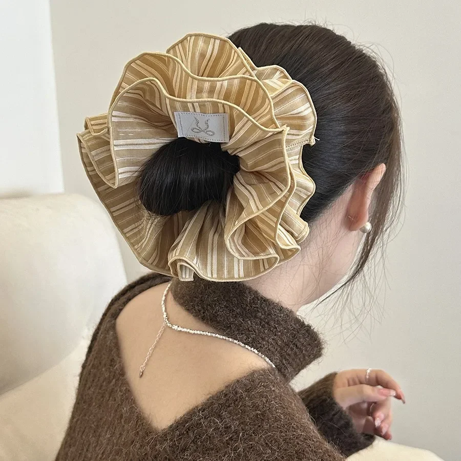 Korean version of premium striped hair band 4-layer striped large intestine ring hairrope headrope ball head hairaccessories