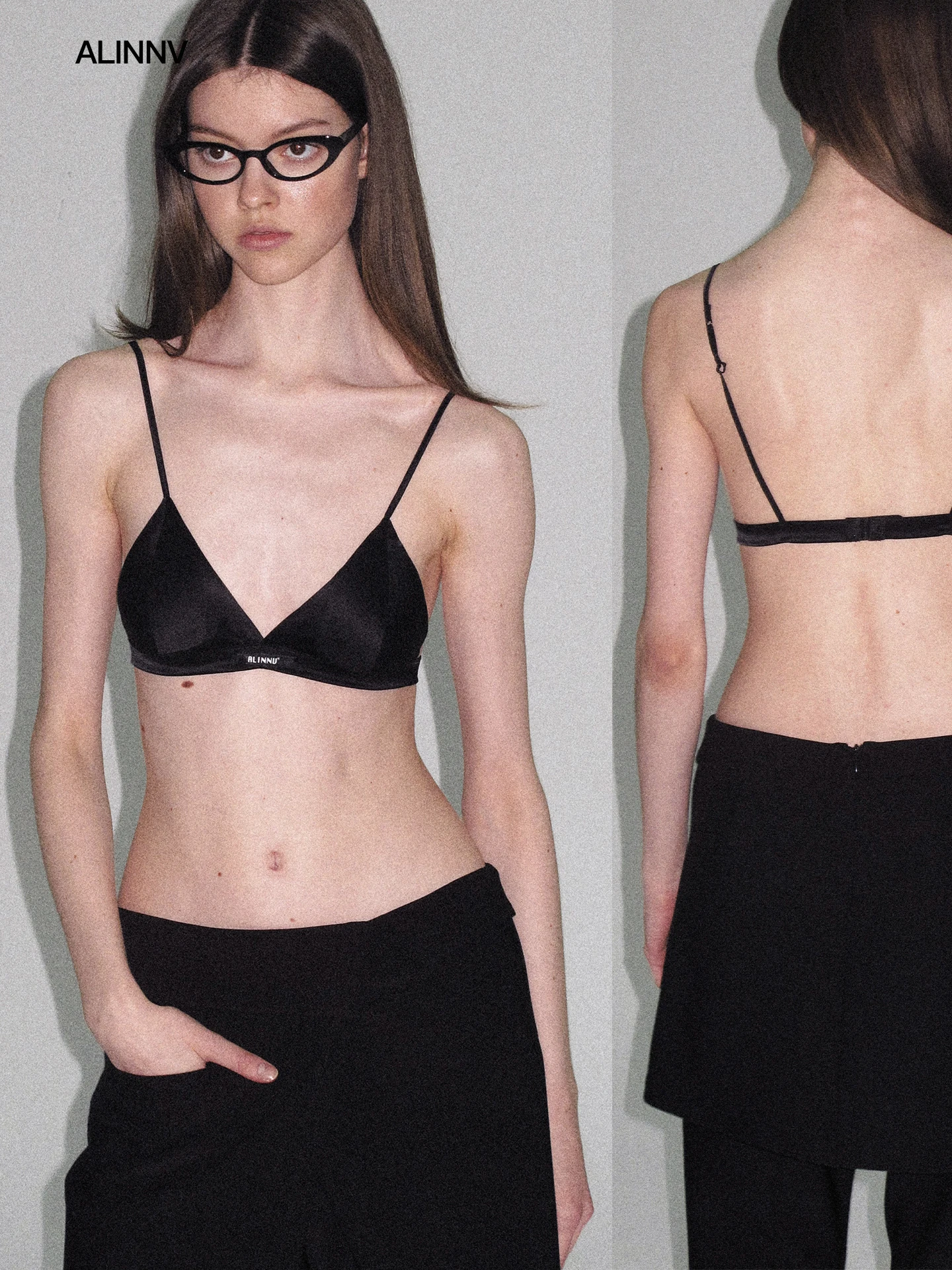 ALINNV Silk  Cup Strapless Underwear Lightweight Skin-friendly Simple Design Adjustable Straps for Young Women