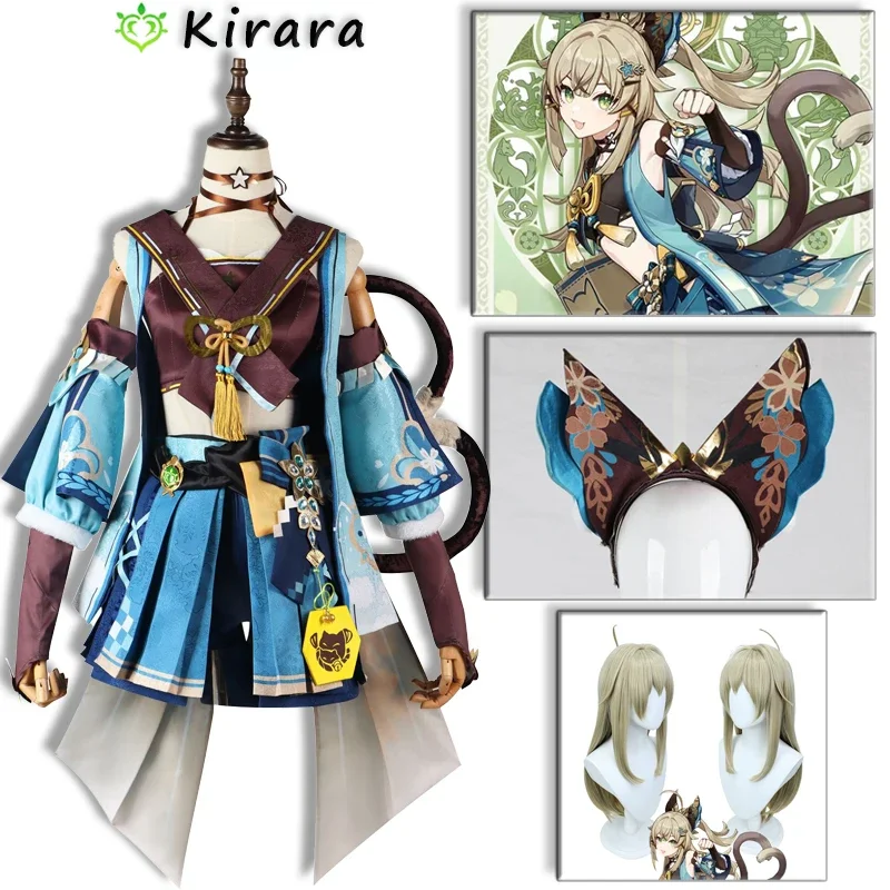 Genshin Impact Cosplay Kirara Kostüm Kirara Ohren Schwänze Anzug Karneval Party Outfit Frauen Perücke Spiel Kurier Katze Anime Cosplay