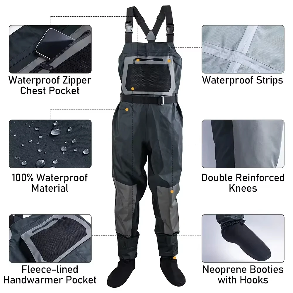 Goture Angelwathose Leichte Strumpfhose für Herren Atmungsaktive Wasserdichte Fliegenfischer-Wathose Brusthöhe S/M/L/XL/XXL Größe – Detail 17