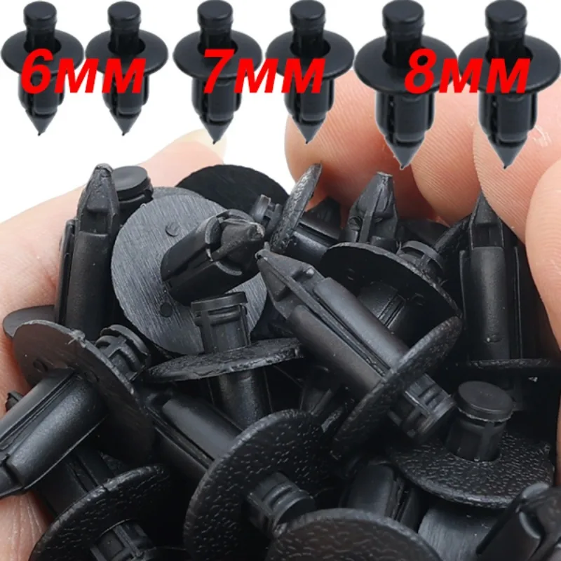 Car 8mm/6mm Hole Plastic Rivets Fastener Push Clip Black Auto Vehicle Door Trim Panel Retainer Fastener Clip Car Accessories
