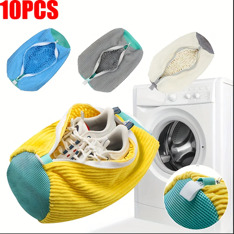 

Durable Mesh Shoe Wash Bag with Zipper Rich Fluff Inside Protects Sneakers Casual Shoes in Washer Dryer Travel Storage Organizer