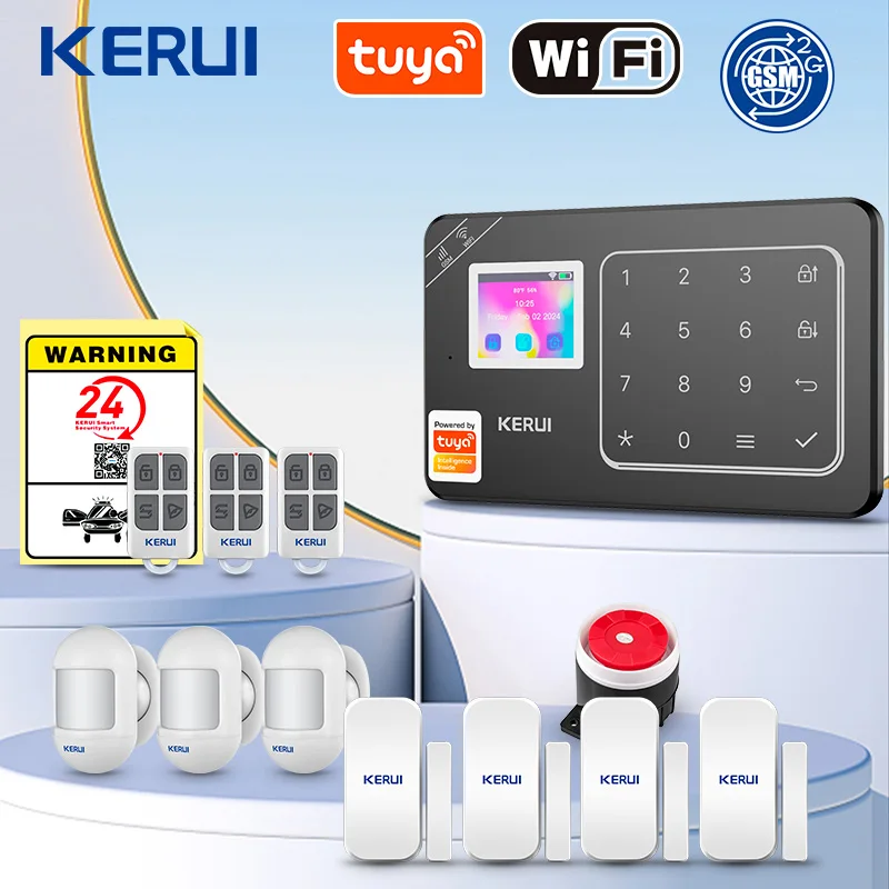 KERUI GSM/WLAN Alarm Systems Complete System Support Alexa Home Alarm System  Google Assistant Works with Tuya Home Security