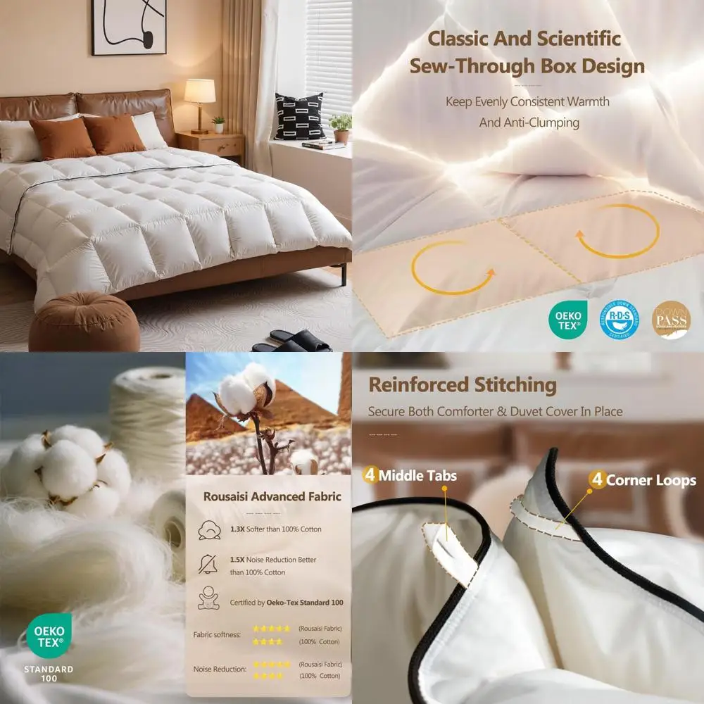 

Queen Size All-Season Luxurious White Goose Down Comforter - Oeko Certified Hotel Quality Duvet Insert