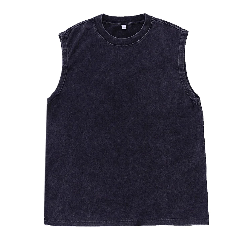 Men\'s Vest Vintage Washed tee 100% Cotton Tank Tops Summer Casual Sleeveless Tops Streetwear black Loose Tees women