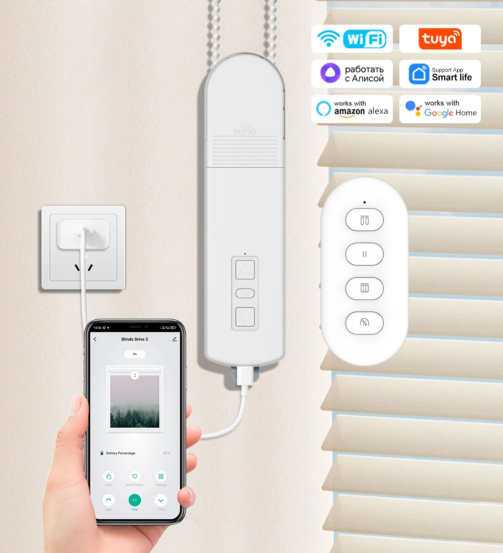 WiFi Smart Blinds Motor Tuya Smart Life App Remote Voice Control Timing Child Lock Motor for Roller Zebra Venetian Blinds with R