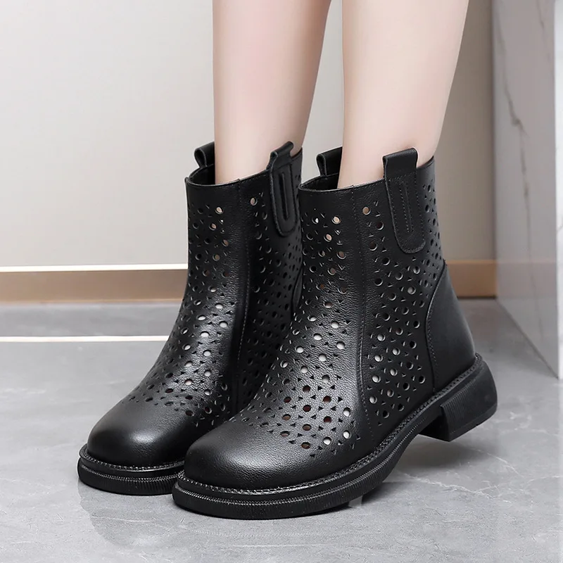 Platform Ankle Boots Female Genuine Leather Luxury Designer Shoes Woman Summer 2024 Fashion Thick Heels Booties Large Size 43