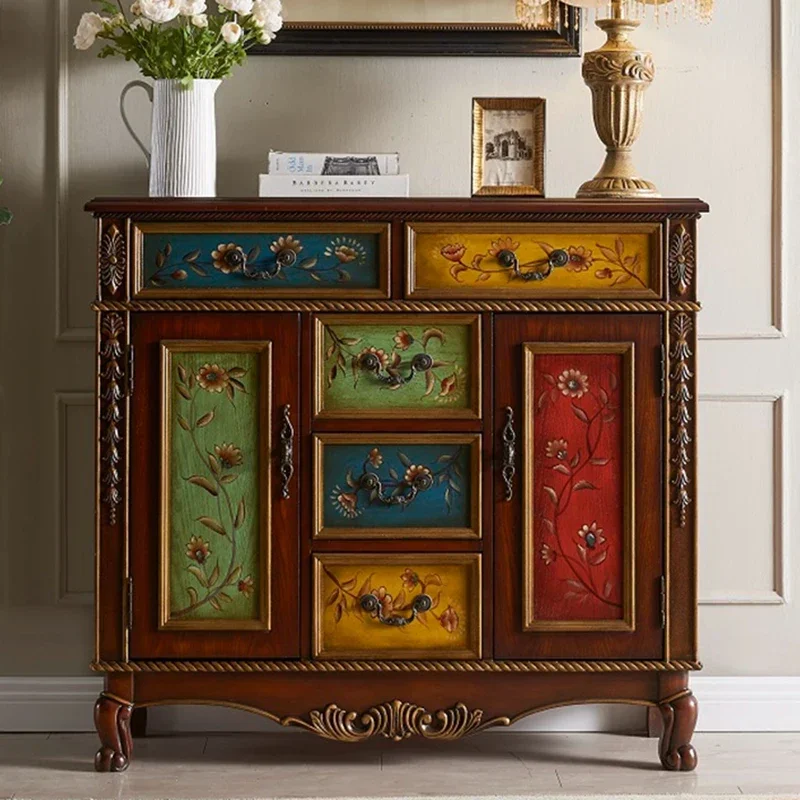 

European Entry Lux Sideboard Cabinet Solid Wood American Entrance Cabinet Shoe Cabinet