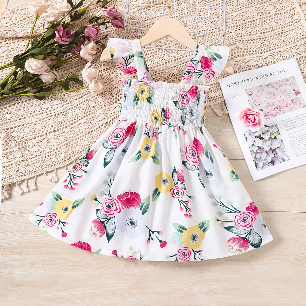 Girls' New Summer Printed Strap Dress