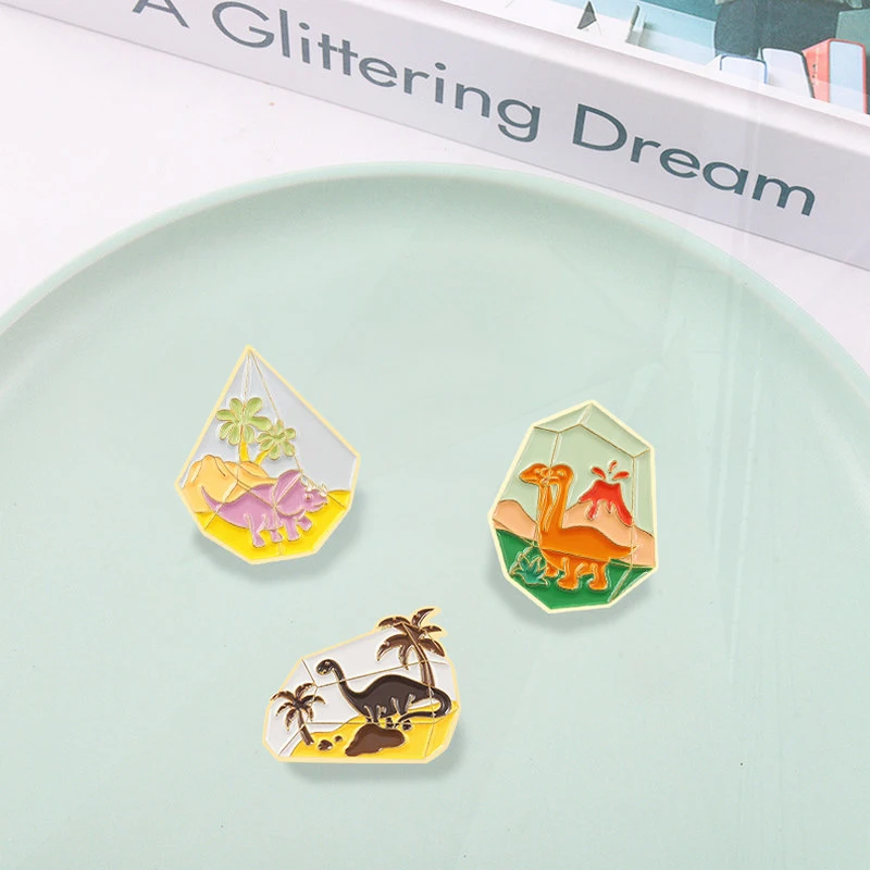 Desert Ocean Tyrannosaurus Pines Bag Clothes Lapel Pins Fashion Jewelry Dinosaur Paradise Enamel  Pins Custom Cute Animal Badge