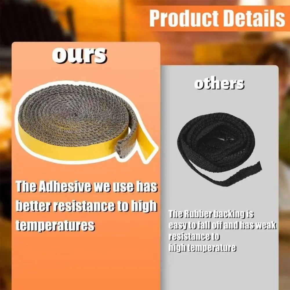 Self Adhesive Fireplace Seal Rope Fiberglass Heat Resistant Fireplace Door Gasket Flat Wood Stove Gasket Tape