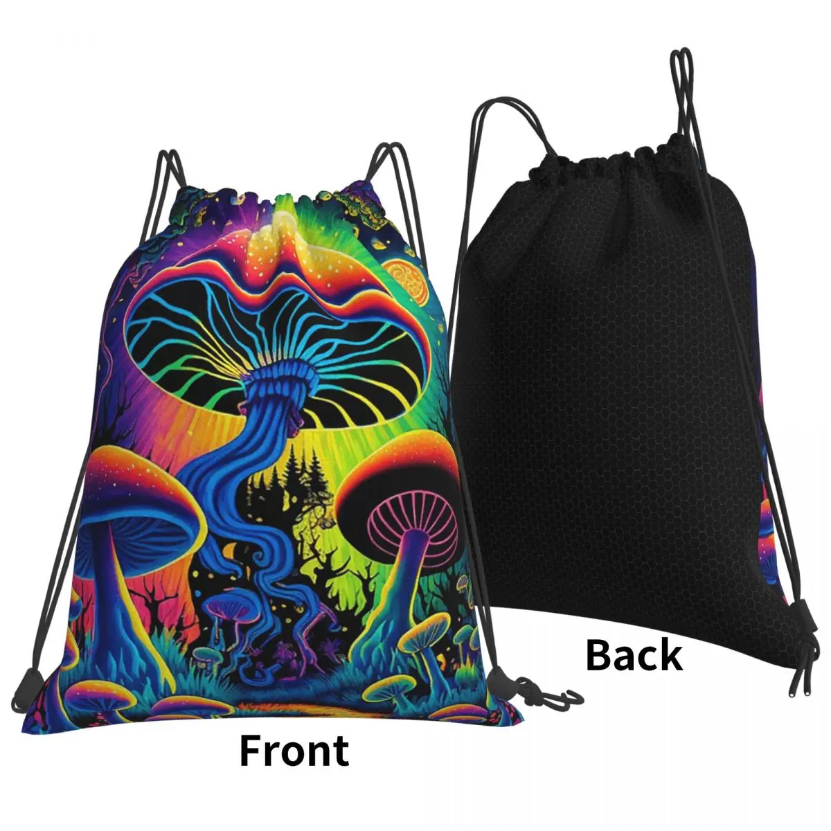 Psychedelic Magic Glowing Mushrooms 3 Backpacks Portable Drawstring Bundle Pocket Sports Bag Book Bags for Travel Students