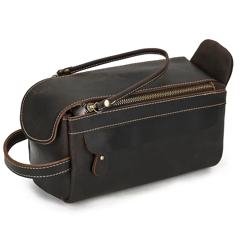 

Luxury Designer Genuine Leather Comsmetic Travel Bag Toiletries Organizer Men Women Wash Retro Fashion Clutches Storage