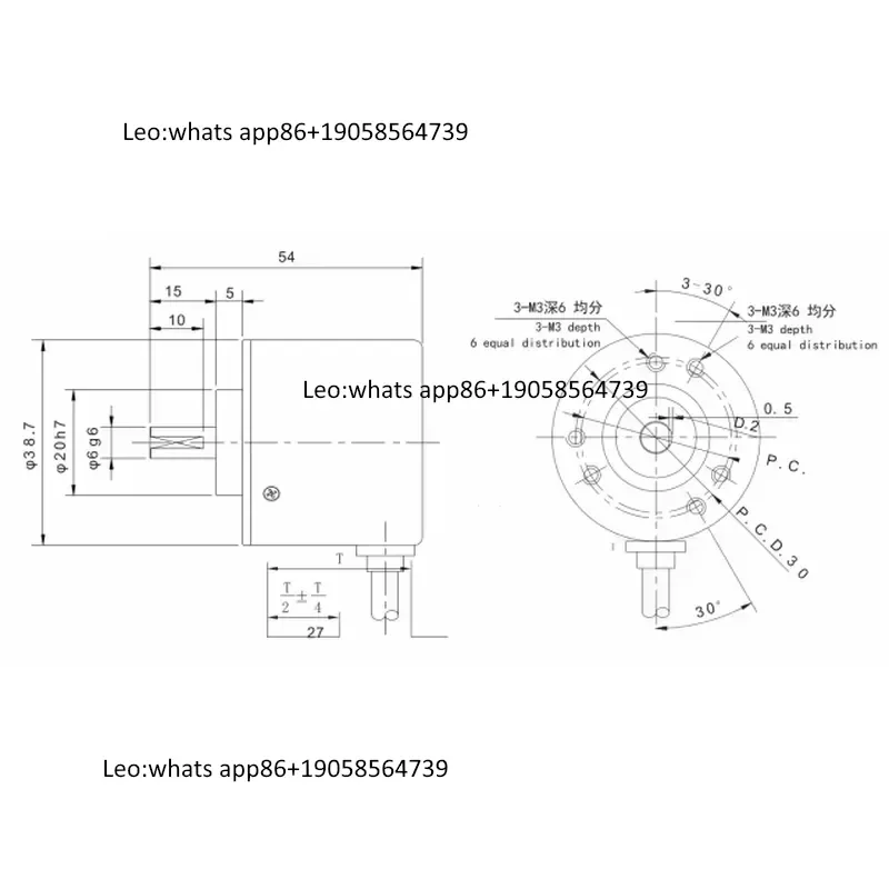 Encoder Rotativo Incremental Elétrico de 38MM com Eixo de 6mm Hengstler RI41-EO/1024/2000/2500ES DC 5-24V com Conector de Solda e Cabo para Codificação