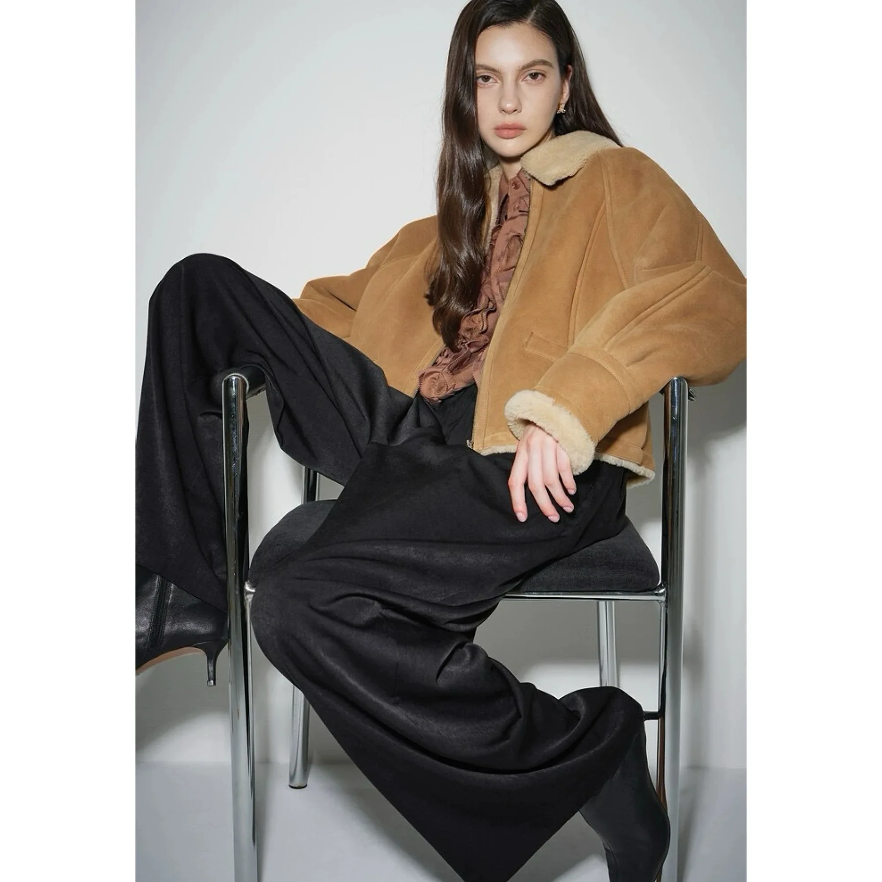 Sli ort Biker Collo in pelliccia di agnello Jaet Lemon Cheese LAN25 Cappotto invernale in pelle e pelliccia con colletto Ele Wome...