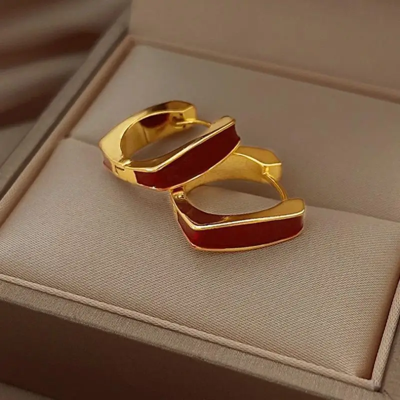 Gold Plated Geometric Square Hoop Earrings Elegant Temperament Fashion Jewelry Gift for Mom Wife Birthday Holiday