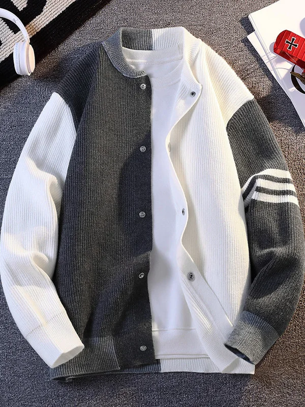 

Men's Knitted Long Sve Cardigan Sweater Autumn Winter Faionable Youth Student Sle Color Blo Design Open Front Coat