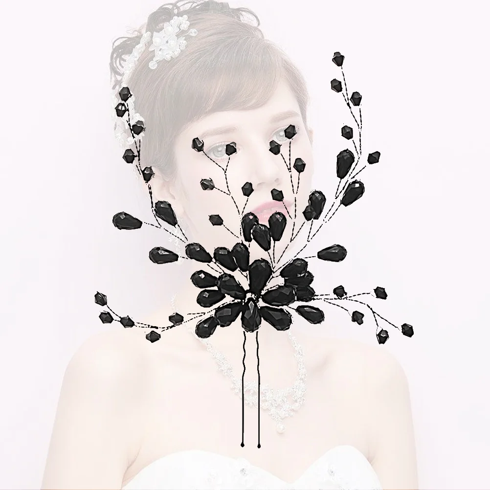 

1pc Black Hair Clip For Bride Elegant Bridal Headdress Wedding Dress Accessory Exquisite Hairpin Branch Durable Plastic