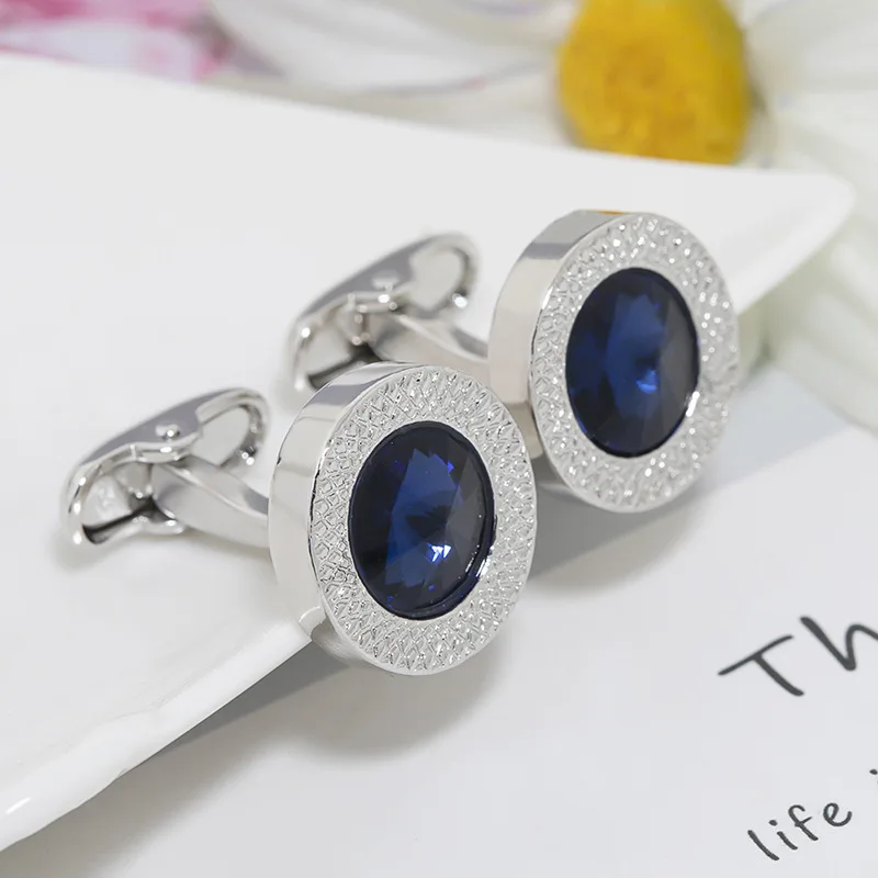 

Hot Sale Cufflinks For Men Blue Diamond Cufflink Luxury Brand Buttons French Shirts Wedding Party Accessories Man Jewelry Gifts