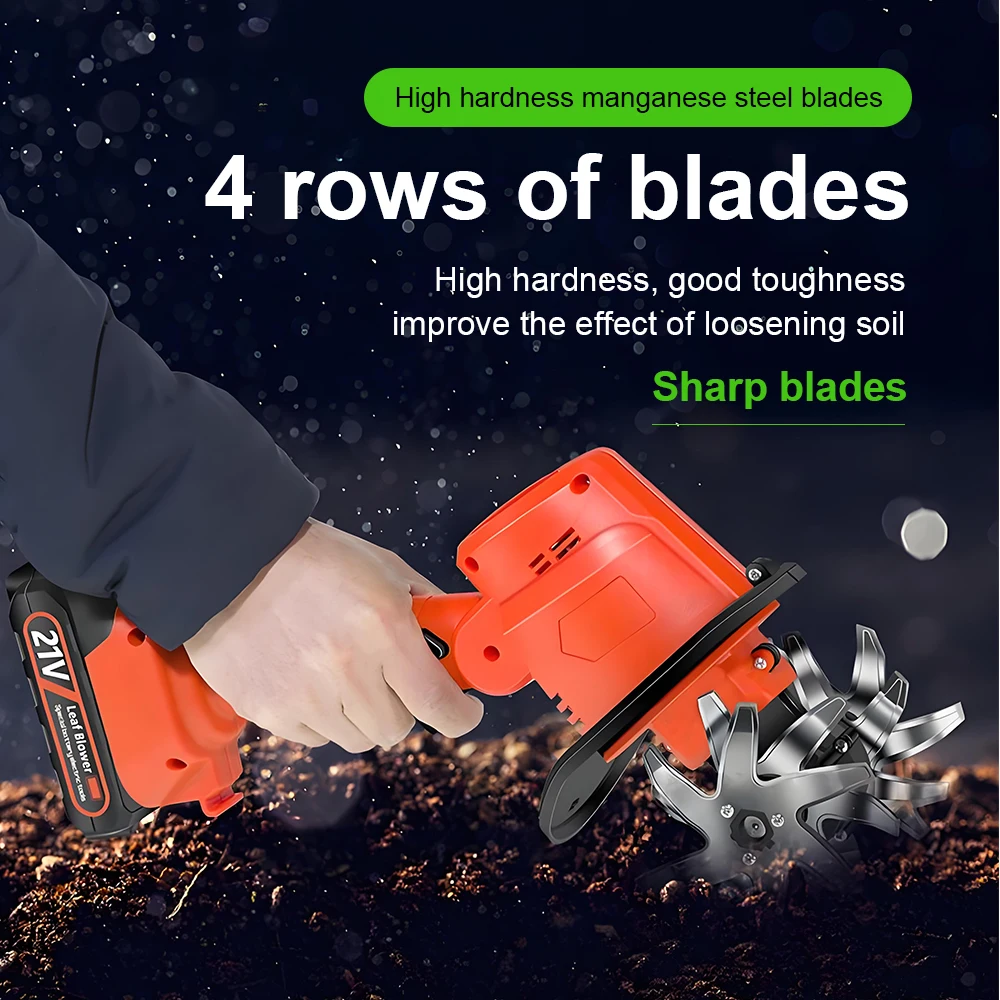 Cordless Electric Handheld Microtiller 21V-24V Battery Powered Handheld Mini Tiller Portable Electric Soil Cultivator