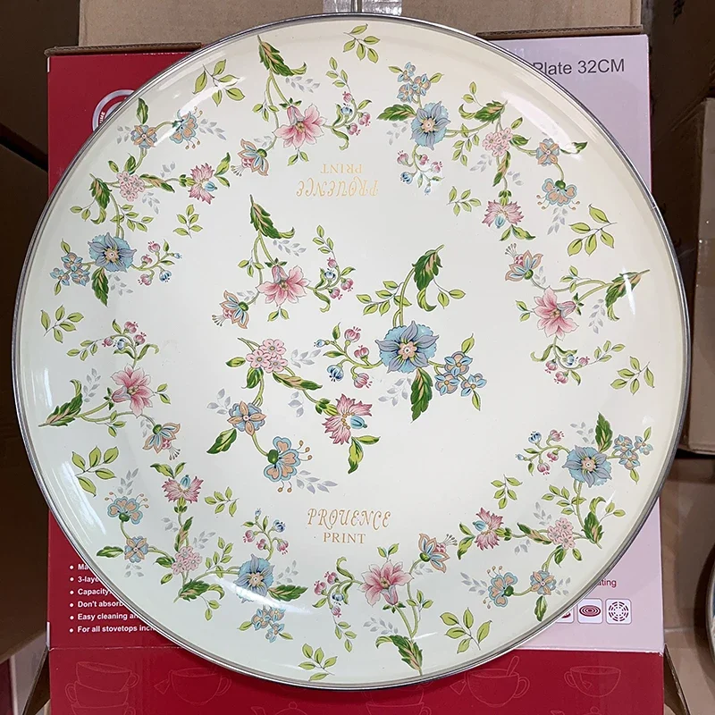 Enamel Purple Gold Flower Dessert Plate Vintage Refreshment Tray Home Living Room Decoration violet Enamel Dining Plate