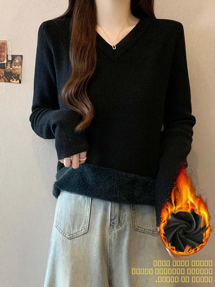 

Versatile Fce Lined Long Sve Knitwear Women's Spring Faion 2026 New Sle Slimming Base Layer irt Top Casual Sle