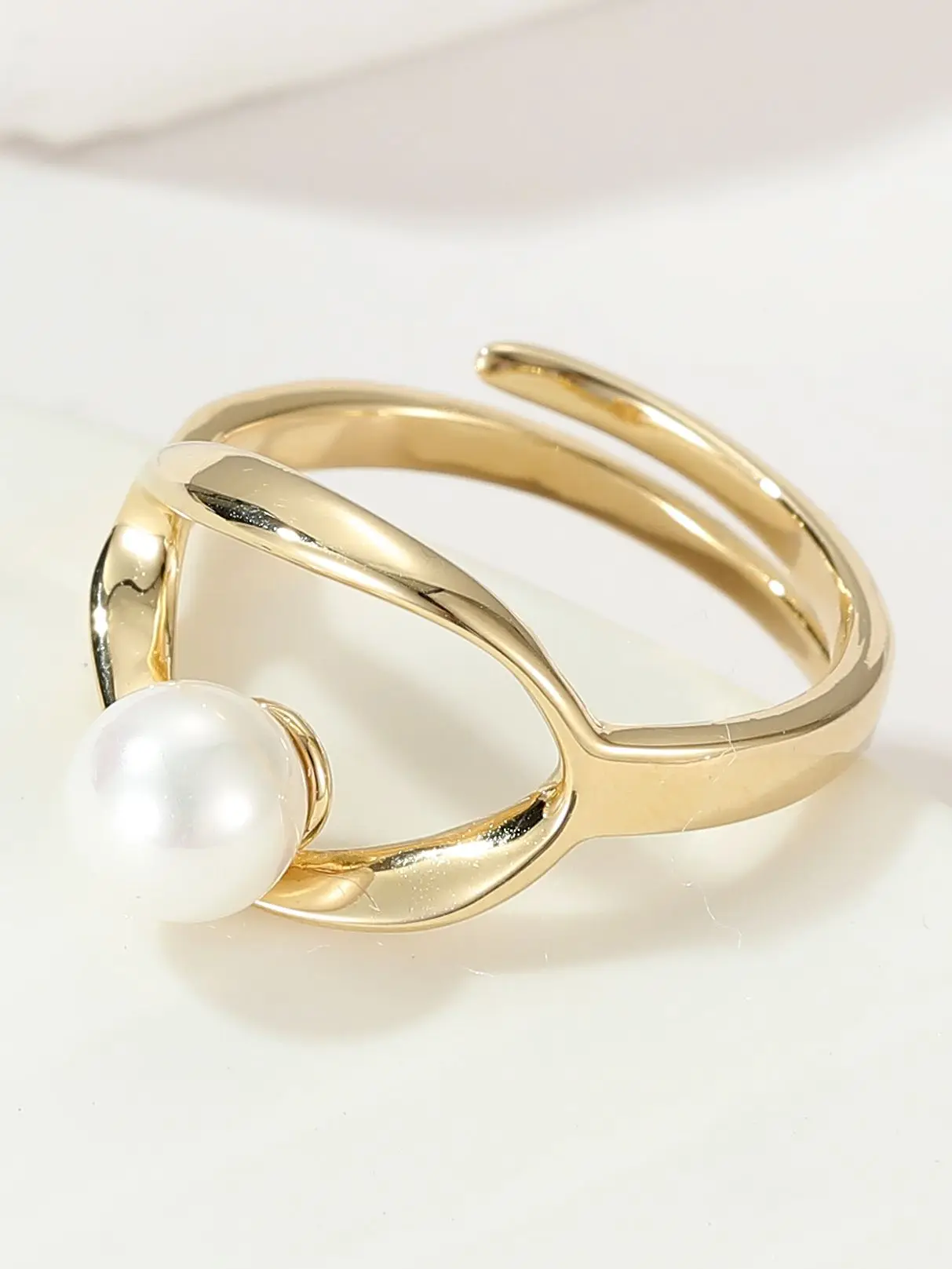 HESHI 925 Sterling Silver Gold-plated One Type Big Pearl Geometric Irregular Open Anniversary Wedding Rings for Women New In