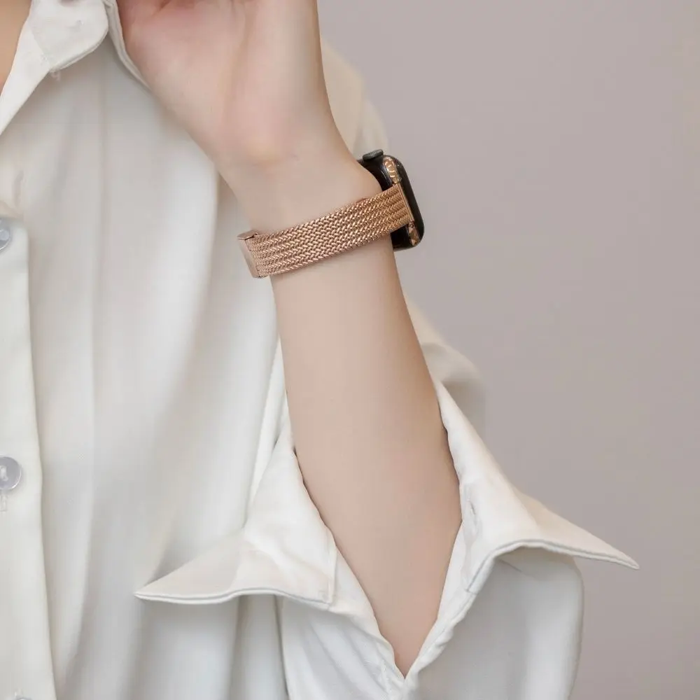 سوار ساعة العلامة التجارية الجديدة حزام ساعة اليد لساعة iwatch1234567se بسيط نمط الأذن القمح الفولاذ المقاوم للصدأ حزام ساعة لساعة أبل