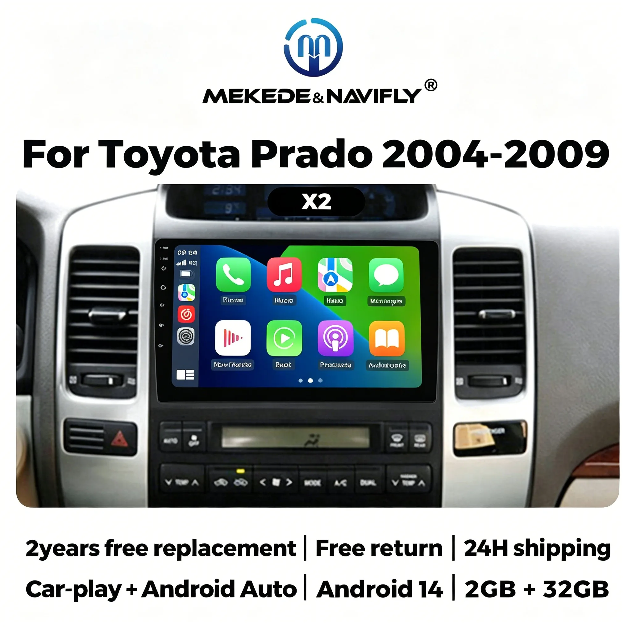 Android Touch Screen For Toyota Land Cruiser Prado 120 LC120 2003-2009 Car Radio Multimedia Player GPS Stereo Head Unit Carplay