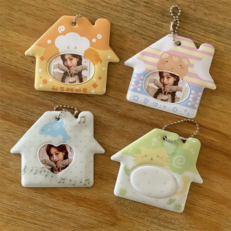 الكورية Ins لطيف الكرتون منزل على شكل حامل بطاقة Kpop 2 بوصة المعبود ID Photocard المنظم Kawaii فتاة على ظهره قلادة المفاتيح #6