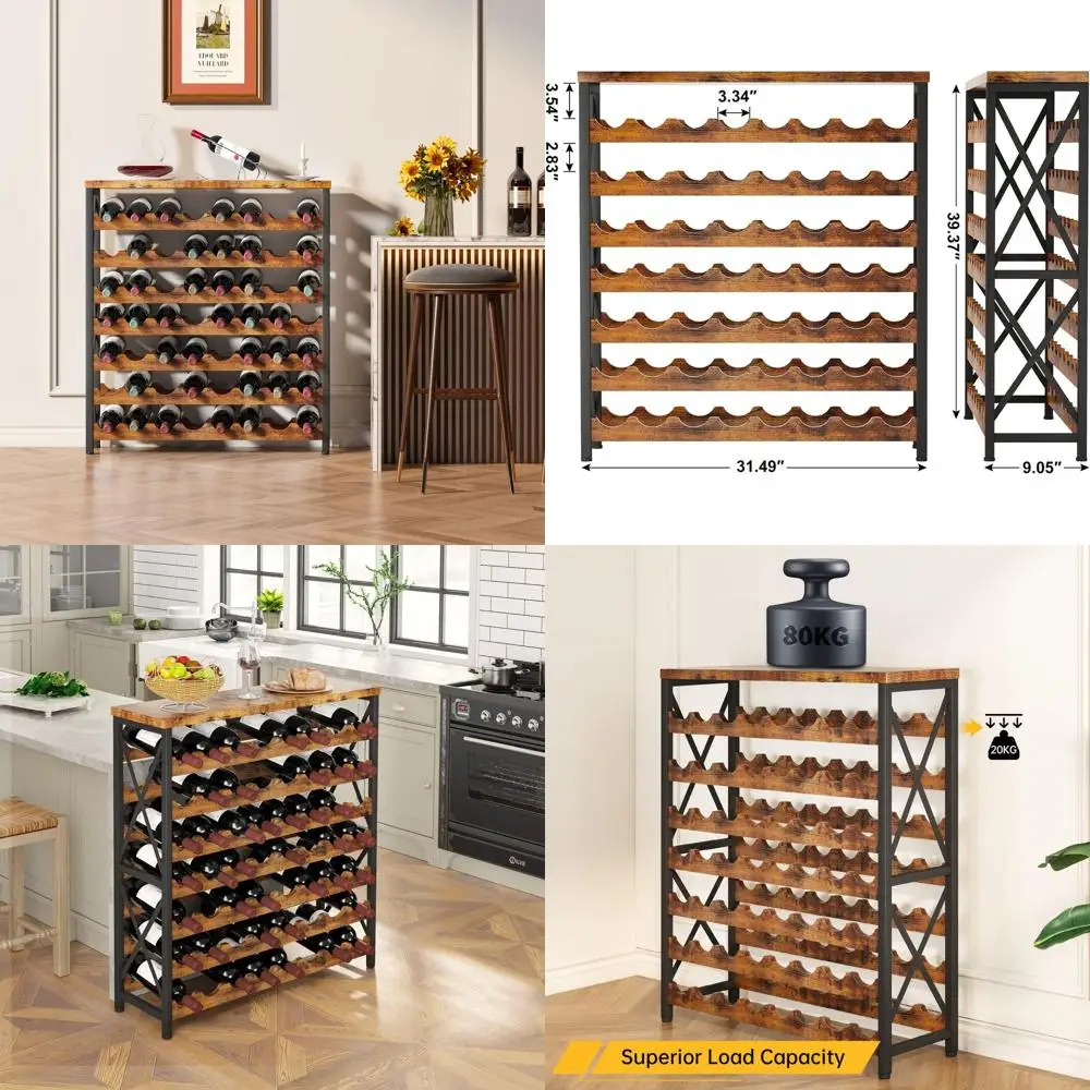

Отдельно стоящая деревянная полка для вина, полка для хранения бутылок на 56 бутылок, штабелируемая для домашнего или погреба