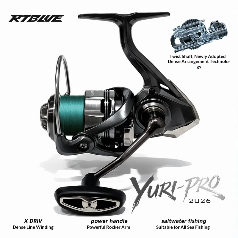 

Катушка спиннинговая RTBLUE Yuri Pro 2026 с системой медленного спуска лески, точной намоткой, для пресной и соленой воды, устойчивая к коррозии, для ловли на приманки