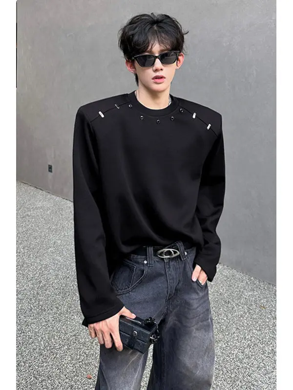 

Metallic oulder Padded Long Sve Bla T-irt Men's Sle Cleanfit American Cool Hairdrer Hoodie Autumn Faion Trend