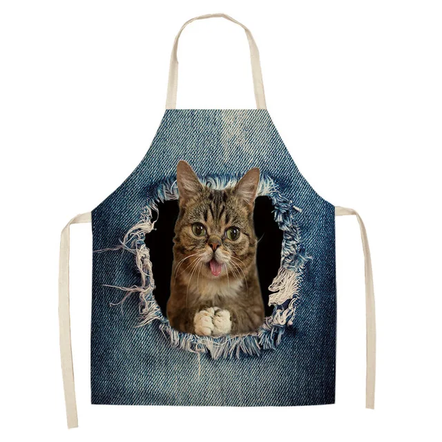 1Pcs Bulldog Dachshund Kitchen Aprons Unisex Dinner Party Cooking Waist Bib Cotton Linen Pinafore Cleaning Tools 55x68cm