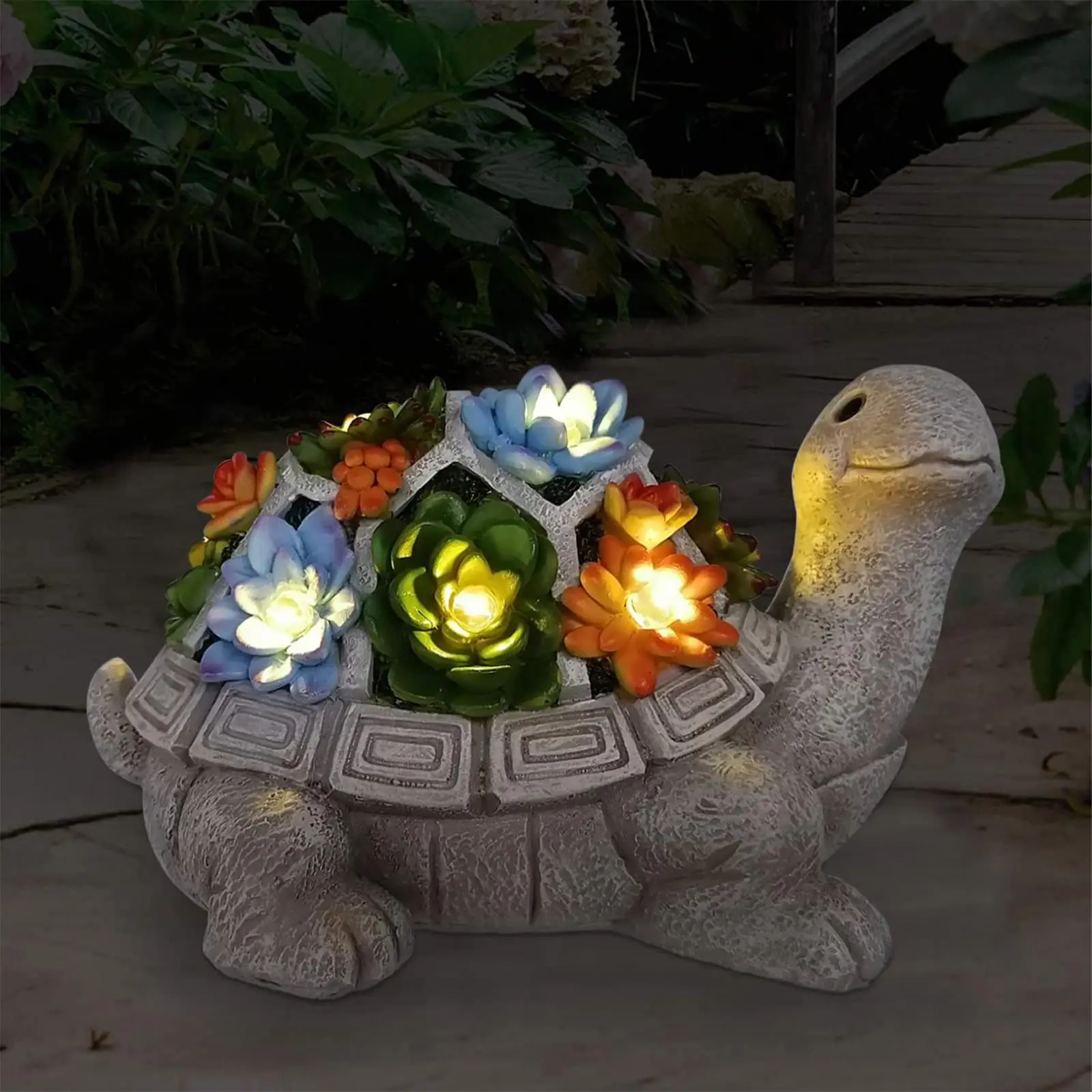 

Solar Garden Outdoor Statues Turtle with Succulent and 7 LED Lights - Lawn Decor Tortoise Statue for Balcony, Yard Ornament