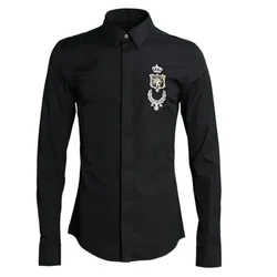 New Cross border Medal Men's Shirt Long Sleeve European and American Embroidered Shirt Slim fit Men's Shirt