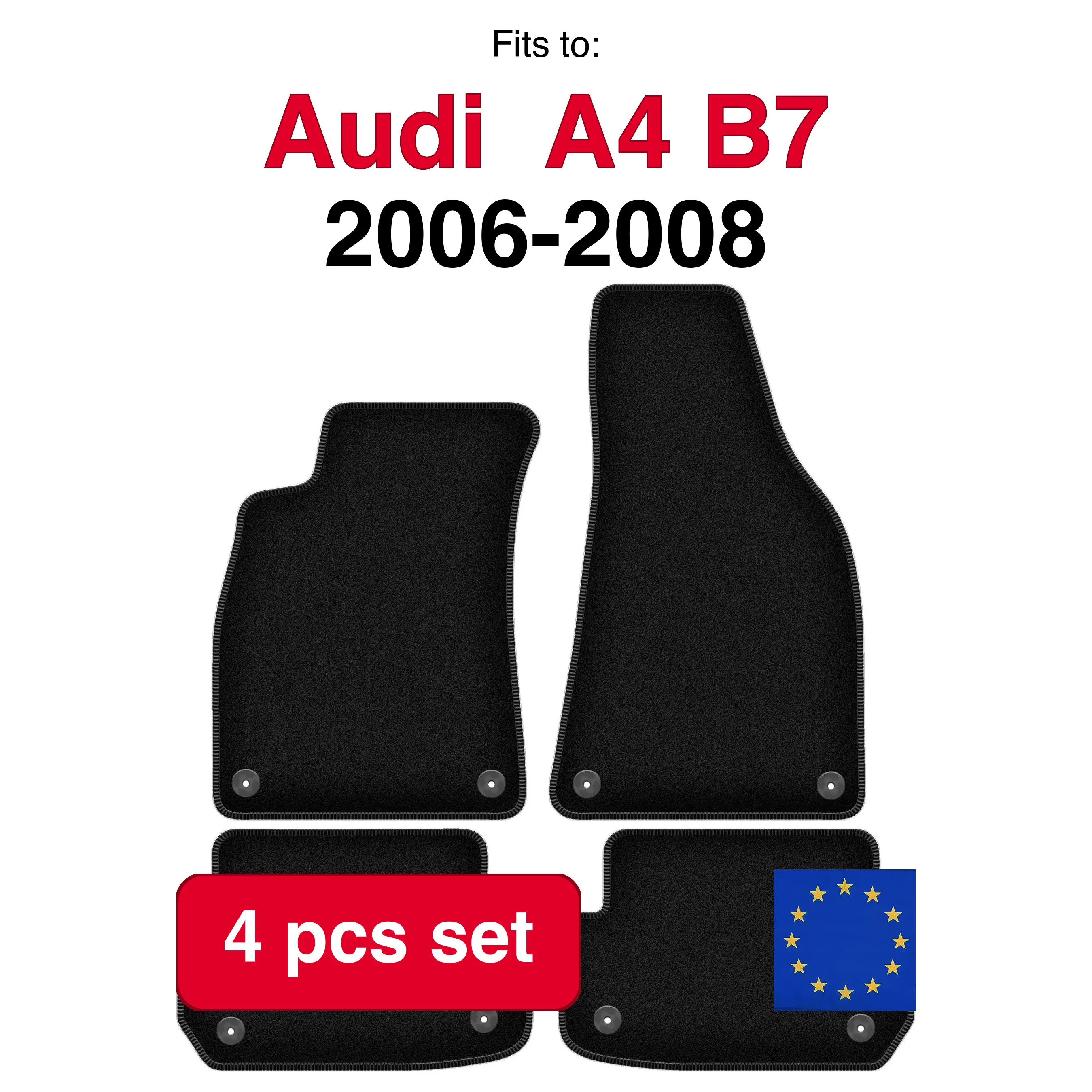Image of Veloursteppich-Set für Audi A4 B7 Cabrio (2006-2008) - Schwarz (4-teilig) passgenaues Auto-Fußmatten-Set