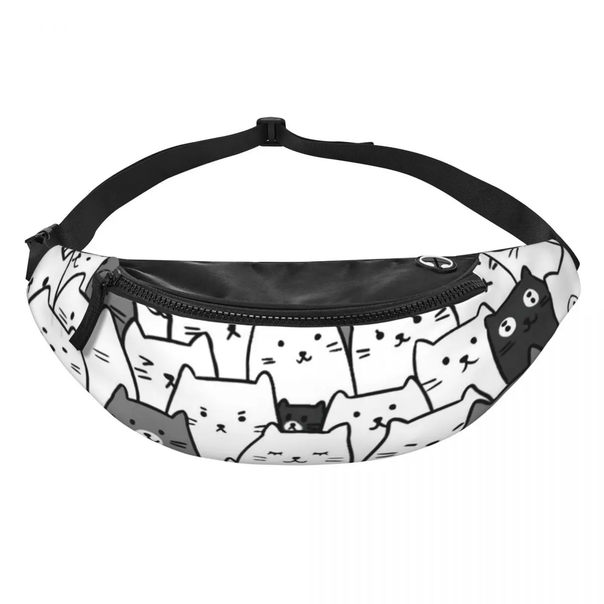 Custom Cartoon Kitten Black Cat Fanny Pack Men Women Black Cats Crossbody Waist Bag for Travel Hiking Phone Money Pouch