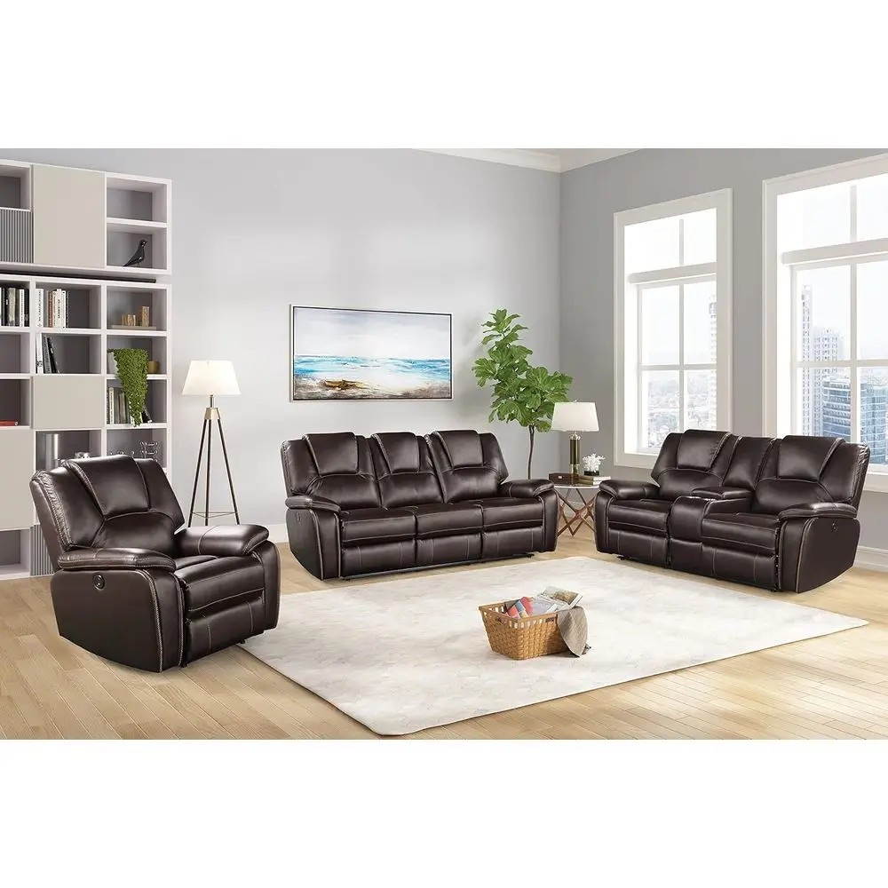 

3 PC Leather Recliner Couch Set,Reclining Soa Recliner Couch or Home/Oice,3 Pieces Living Room urniture(Soa+Loveseat+Chair),Brow