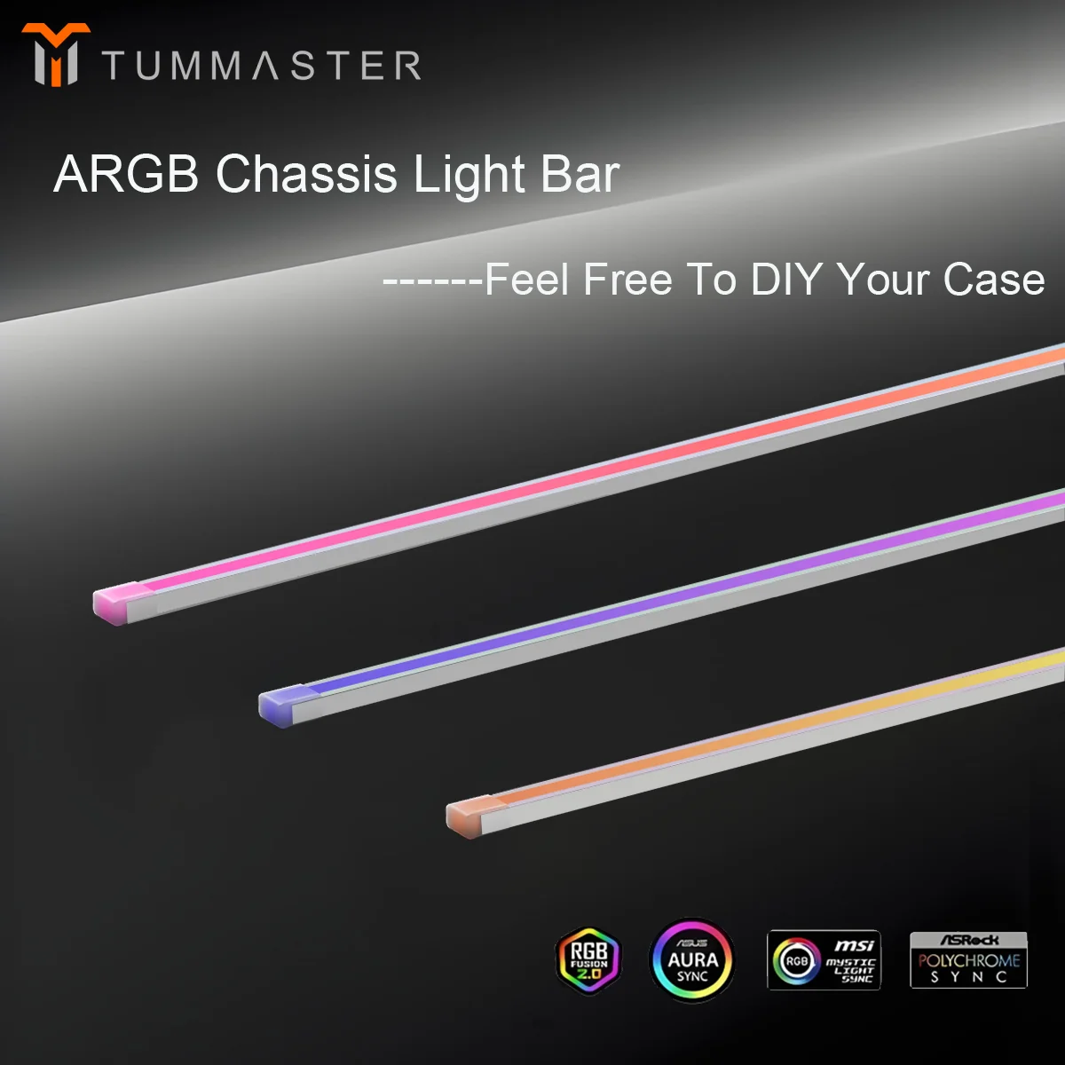 TUMMASTER 5V 3-PIN ARGB Case Decorative Strip Light, Motherboard Synchronous Addressable Atmosphere Light Bar for Chassis DIY
