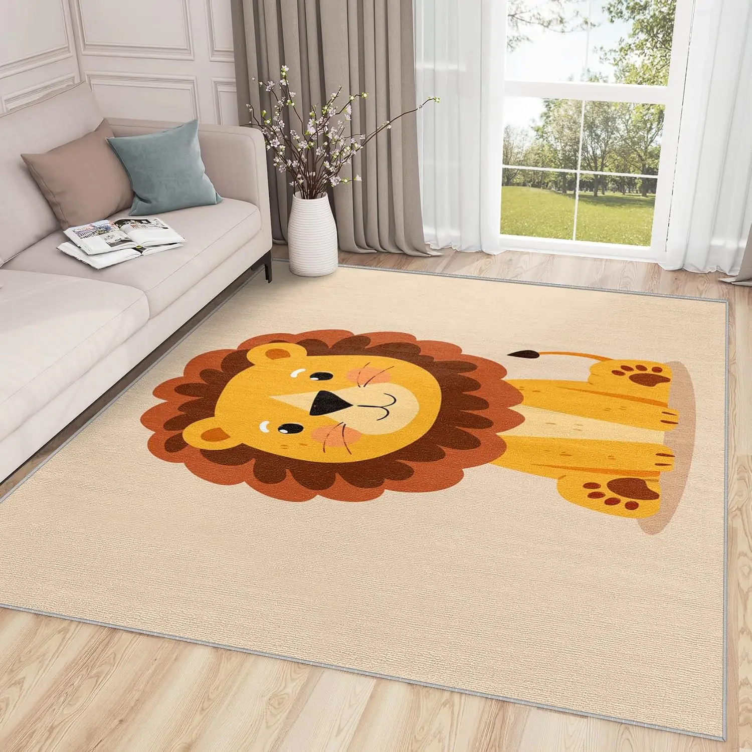 Lion Rug Kids Lion Rug Cute Cartoon Safari Animal Area Rug  Kids Nursery Baby Rugs - Cartoon Playroom Carpet - Home Decor