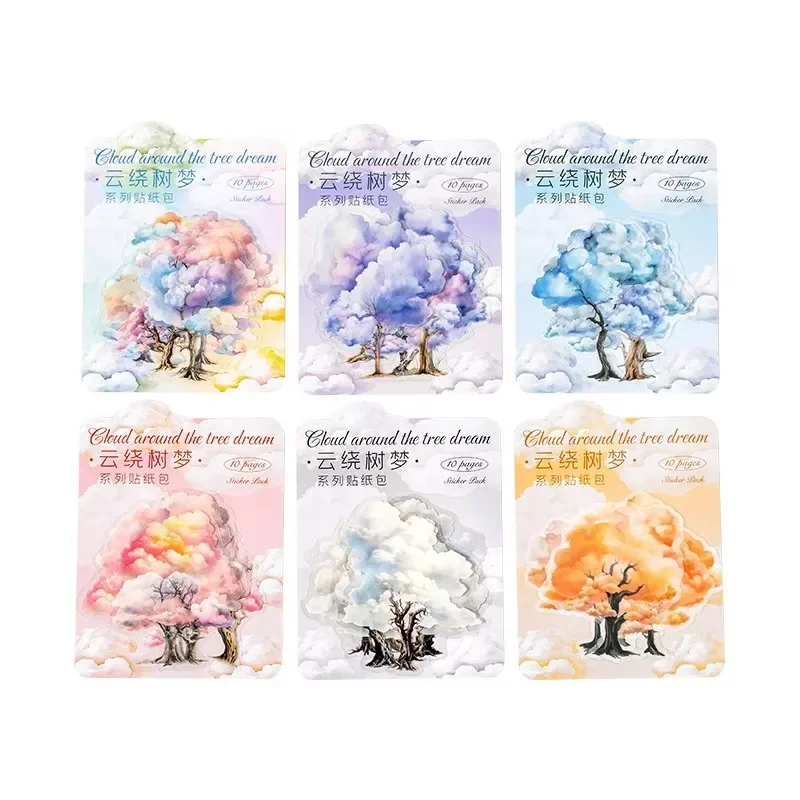 10Sheets Stickers Cloud Tree PET Cloud Tree Dream Shaped Dream Pack pink Blue White Writing Sticker Scrapbook cut 153*105mm