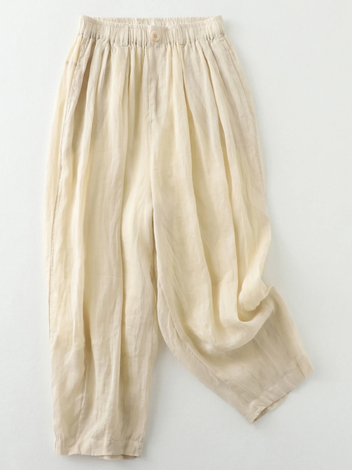 

Художественные хлопковые и льняные двухслойные брюки Харлан на девять футов, летние женские свободные повседневные брюки больших размеров с эластичной резинкой на талии...