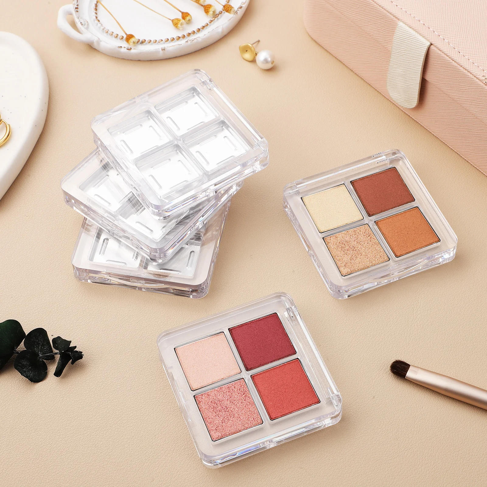 

6 pcs Empty Eyeshadow Palette Transparent Grid Design Makeup Tray For Women Girls Sturdy Plastic Organizer Eyeshadow