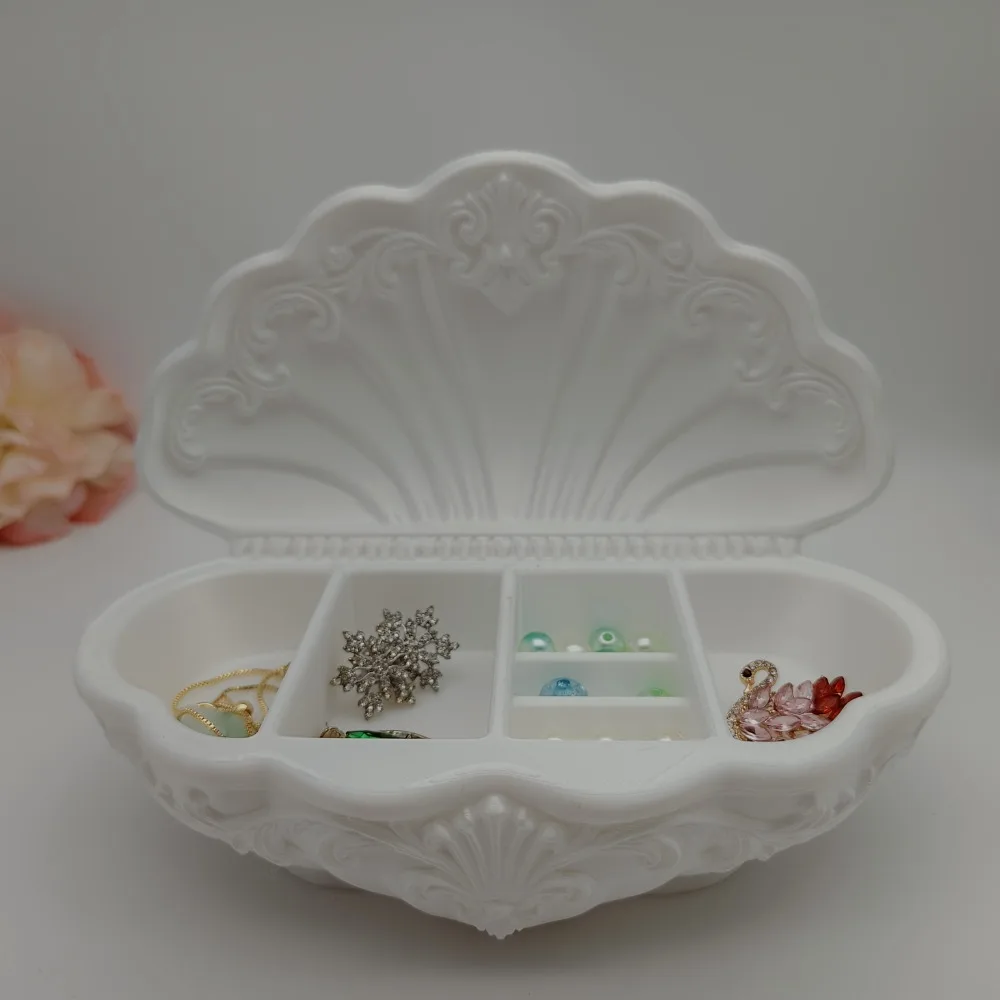 3D Printed Shell-Shaped Jewelry Tray Oval Vanity Decor Multi-Compartment Organizer Multi Functional Vintage Decorative Gift Box