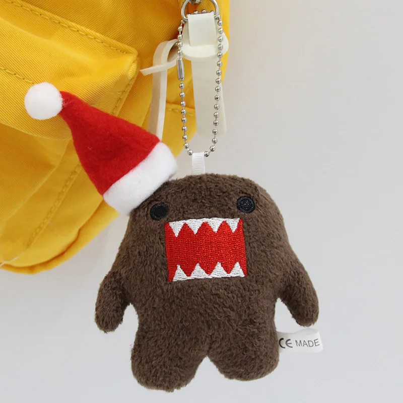 Kawaii Plush Keychain with Mini Santa Hat, Sharp Tooth Embroidered Design,Soft Stuffed Doll Pendant, Funny Quirky Accessory Gift