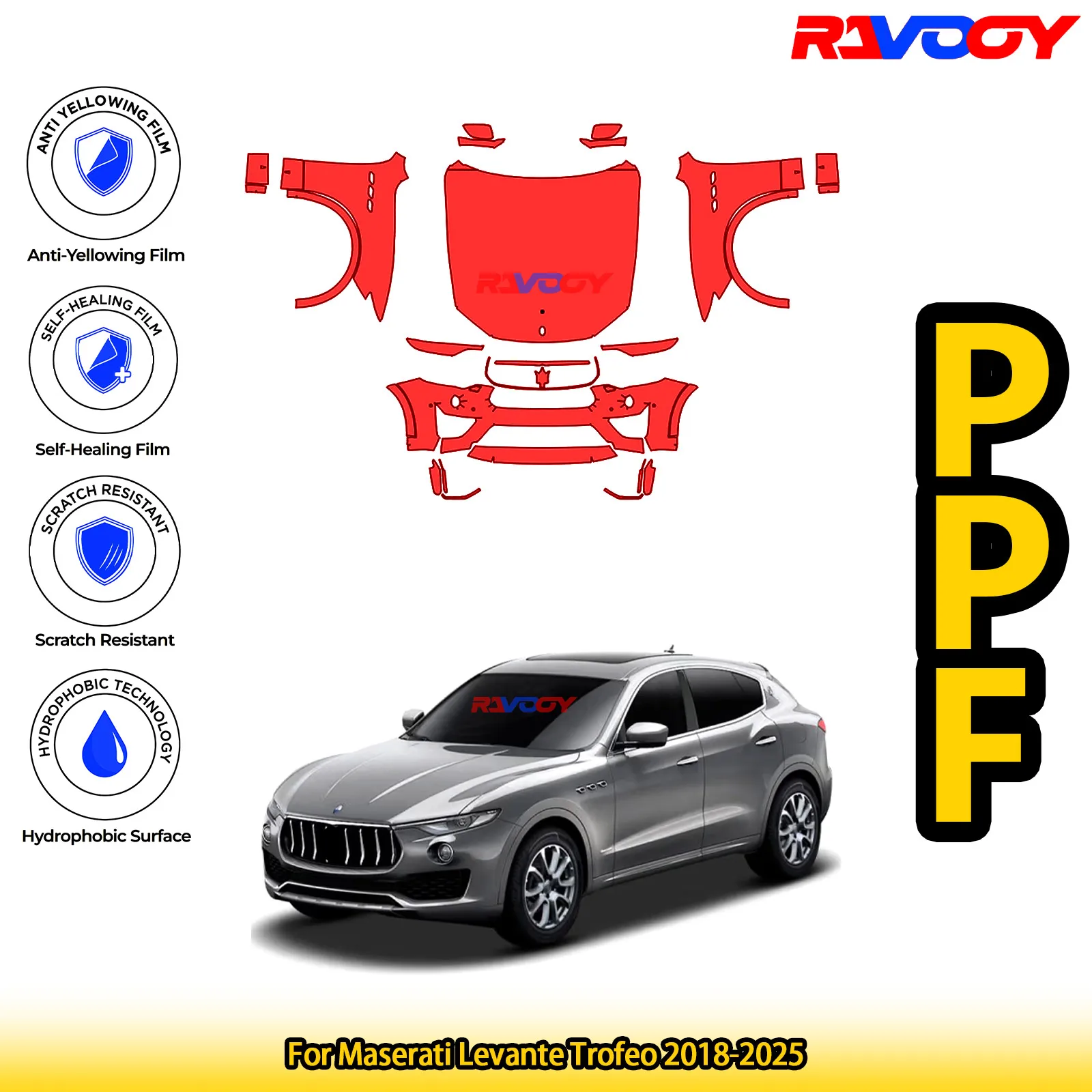 

Для Maserati Levante Trofeo 2018-2025 глянцевая матовая черная предварительно вырезанная передняя защитная пленка PPF комплект
