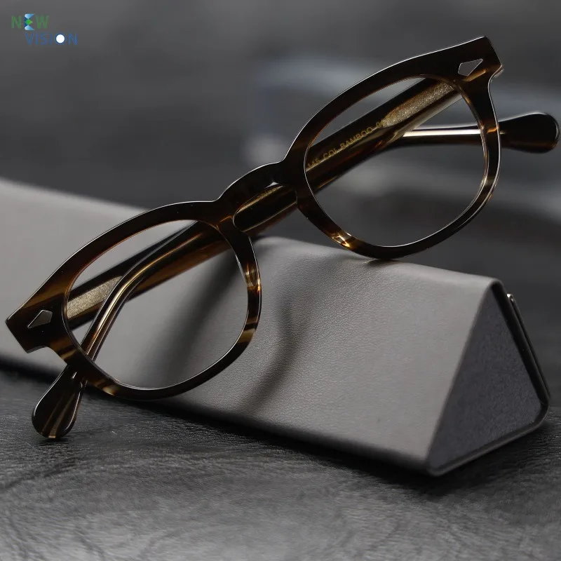 

High Quality Acetate Eyeglass Frame Retro Square Men Striped Coffee Colored Myopia Anti Blue Light Women Prescription Glasses