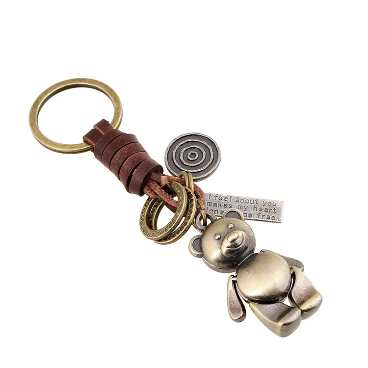 Handmade Adjustable Cartoon Cowhide Keychain for Car Keys Retro Braided Leather Keyring Small Gift for All Vehicles